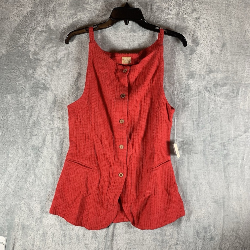 Free People Free-est Women's‎ Button Up Vest Cardigan M Talking Roses Red Weave